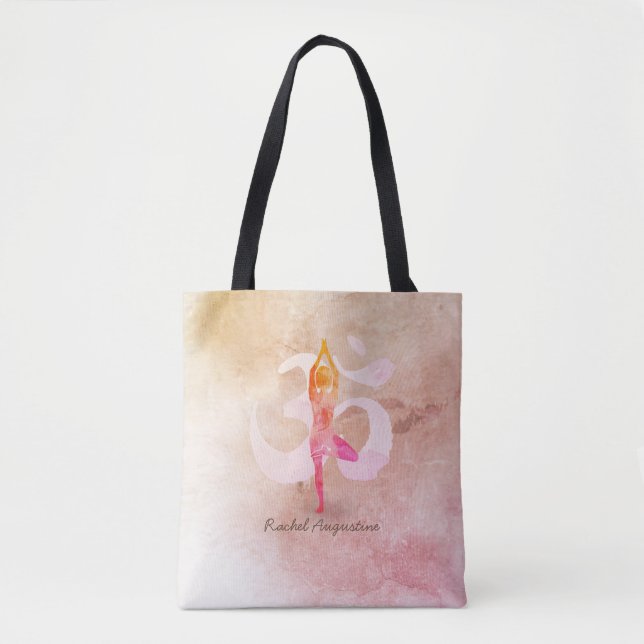 YOGA Instructor Wasserfarbe Meditation Pose Om Sig Tasche (Vorderseite)