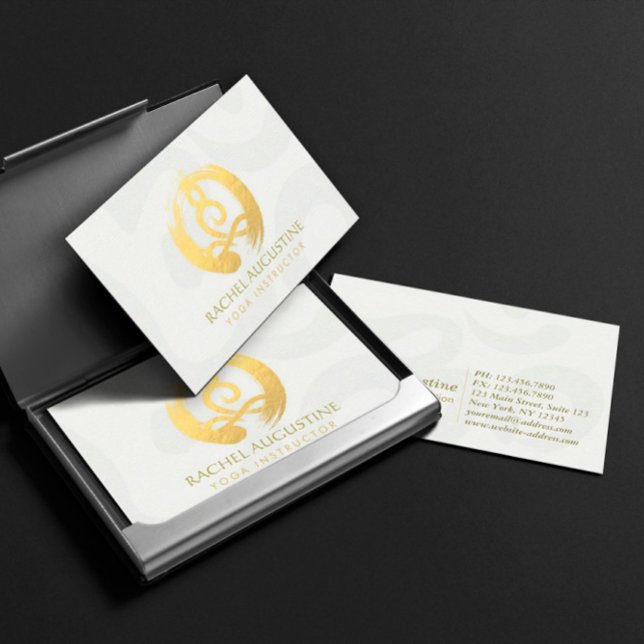 Yoga Instructor White Gold Meditation Pose ZEN OM Visitenkarte (Von Creator hochgeladen)