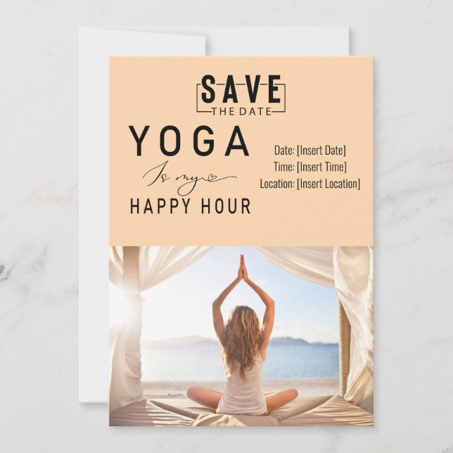 Yoga ist meine Happy Hour Woman posiert Yoga Einladung (Vorderseite)