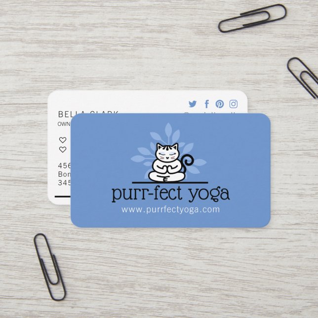 Yoga-Katze Meditieren Yoga Pose Blau Visitenkarte (Vorderseite/Rückseite Beispiel)
