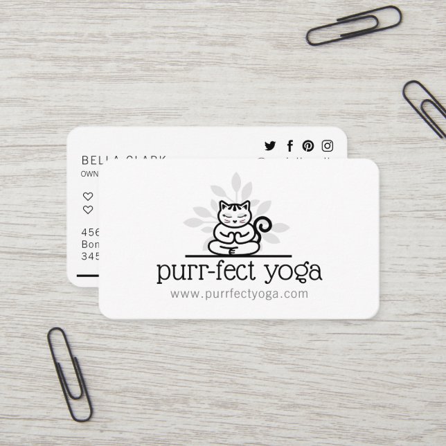 Yoga-Katze Meditieren Yoga-Pose Weiß Visitenkarte (Vorderseite/Rückseite Beispiel)