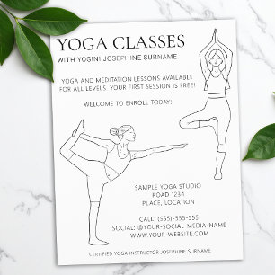 Yoga-Kurse Einfache schwarze Linienkunst Minimal M Flyer