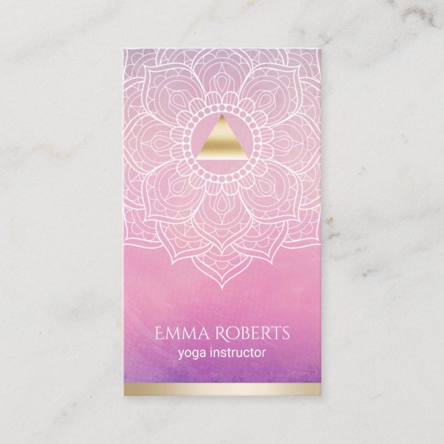 Yoga-Lehrer-Aquarell-Golddreieck u. -Mandala Visitenkarte (Vorderseite)