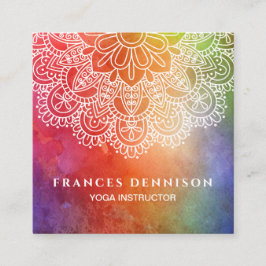 Yoga-Lehrer-Aquarell-Mandala Quadratische Visitenkarte
