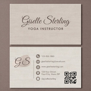 Yoga-Lehrer Beige Leinen Eleganter QR-Code Visitenkarte