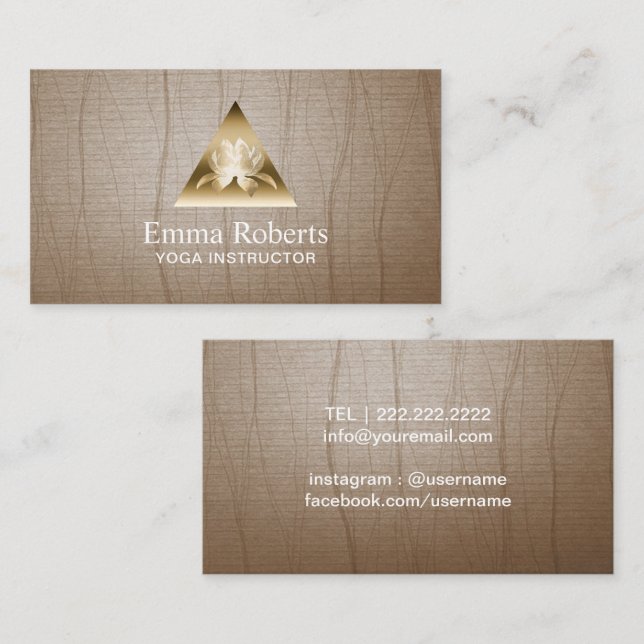 Yoga-Lehrer-Golddreieck-Lotos-Logo Vintag Visitenkarte (Vorne/Hinten)