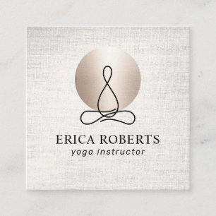 Yoga-Lehrer Modern Gold Circle Elegantes Leinen Quadratische Visitenkarte