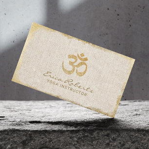 Yoga-Lehrer-OM-Symbol-Goldgrunge-gerahmtes Leinen Visitenkarte