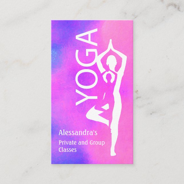 Yoga Lehrer Pink Lila Baumhütte Pose Visitenkarte (Vorderseite)