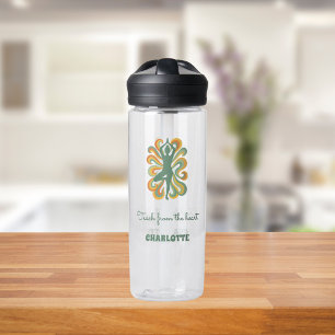 Yoga-Lehrer Retro-Swirls Name Zitat salbeigrün Trinkflasche