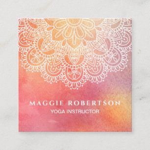 Yoga-Lehrer-Rosa-Aquarell-Mandala Quadratische Visitenkarte
