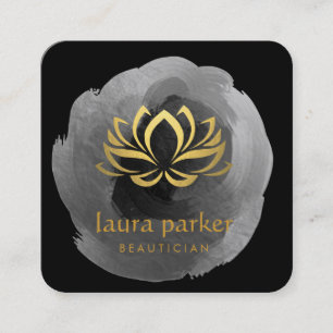 Yoga-Lehrer-Schwarz-GoldLotus-Kunst-Logo-Heilen Quadratische Visitenkarte