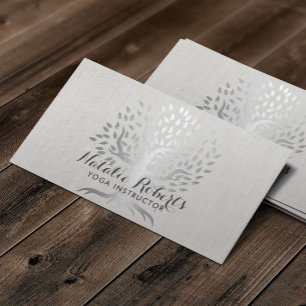 Yoga-Lehrer Silver Tree Elegant Linen Visitenkarte