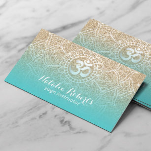 Yoga-Lehrer Teal Gold Glitter Floral Mandala Visitenkarte