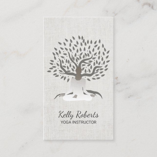 Yoga-Lehrer-Vintager Baum-nobles Leinen Visitenkarte (Vorderseite)