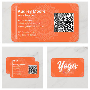 Yoga Lehrer Vorlagen Mandala QR Code Visitenkarte