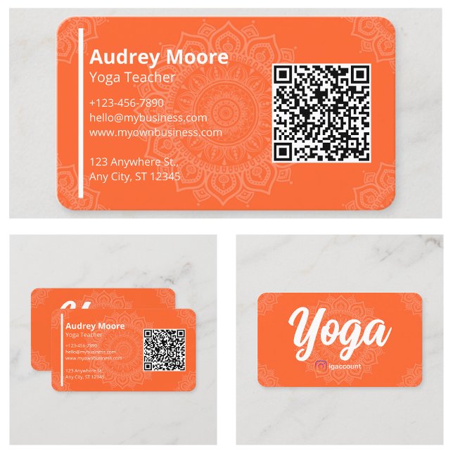 Yoga Lehrer Vorlagen Mandala QR Code Visitenkarte (Yoga Teacher Templates Mandala QR Code Business Card)