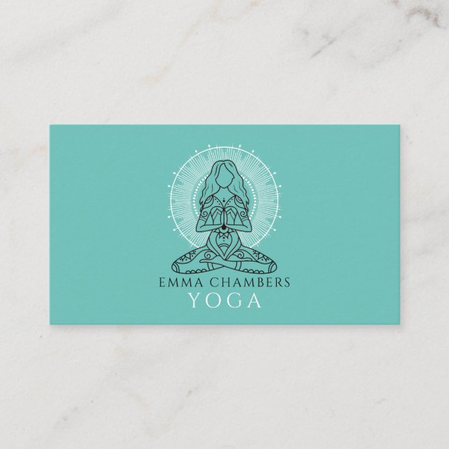 Yoga Lehrerin Lotus Pose Mandala Türkis Visitenkarte (Vorderseite)