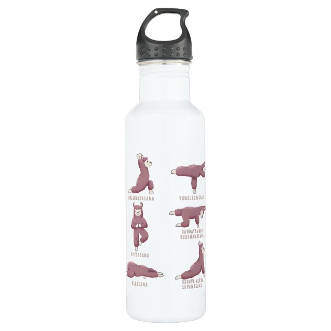 Yoga Llama Alpaca Yoga Positionen Edelstahlflasche (Vorderseite)