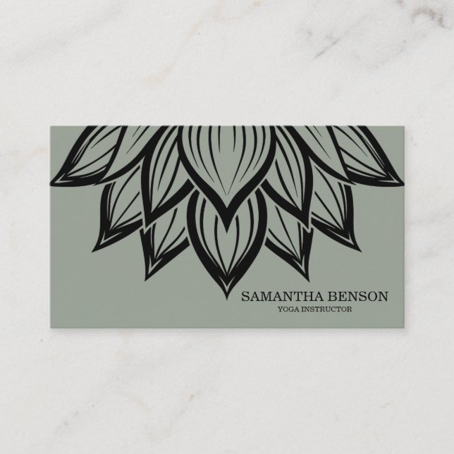 Yoga-Logo für elegante Schwarz-Weiß-Blume Visitenkarte (Vorderseite)