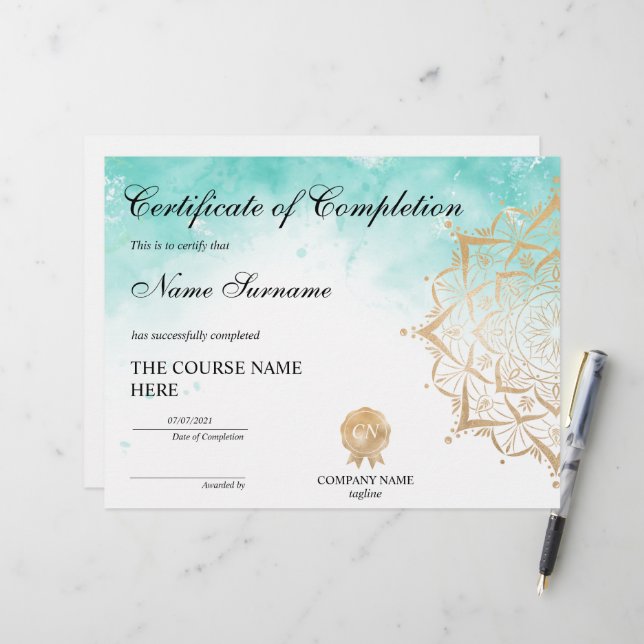 Yoga Lotus Certificate of Completion Award Course (Vorderseite/Rückseite Beispiel)