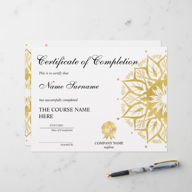 Yoga Lotus Certificate of Completion Award Course (Vorderseite/Rückseite Beispiel)