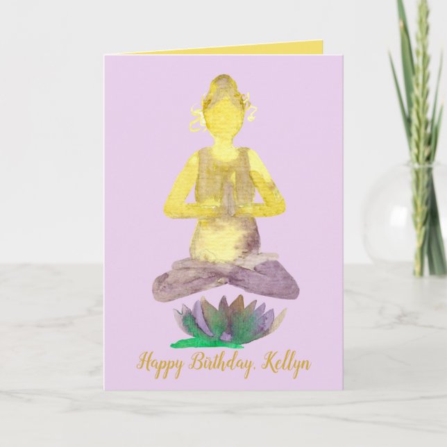 Yoga Lotus Pose Happy Birthday Karte (Vorderseite)