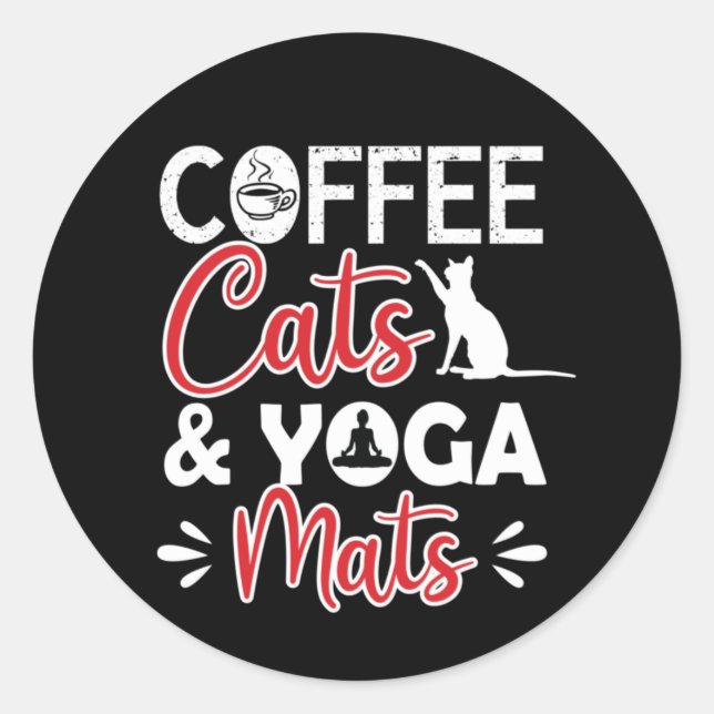 Yoga Lover | Kaffeekatze und Yoga Matten Runder Aufkleber (Vorderseite)