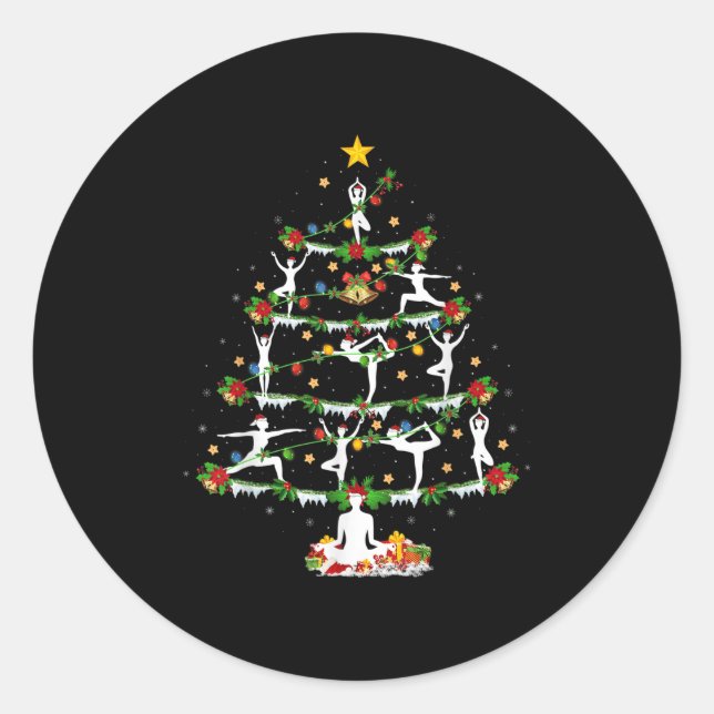 Yoga Lover Xmas Lighting Yoga Christmas Tree  Runder Aufkleber (Vorderseite)