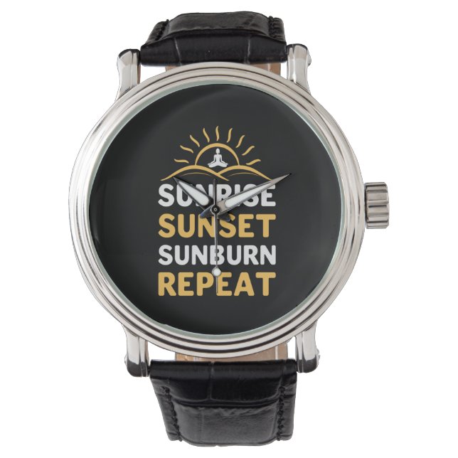 Yoga Lover | Yoga Sunrise Sunset Sunburn Repeat Armbanduhr (Vorderseite)