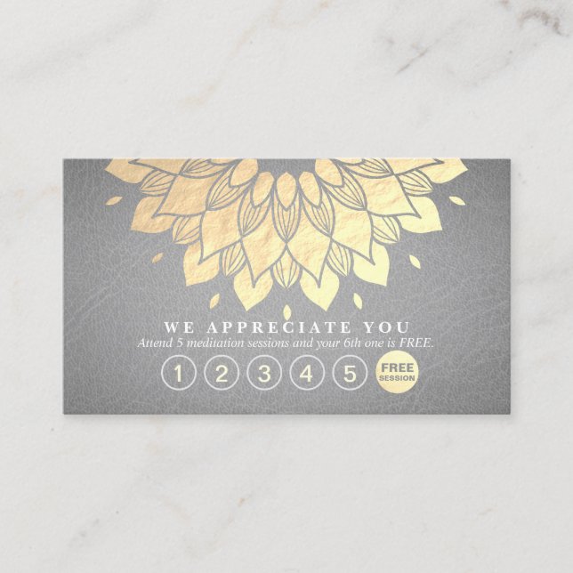 Yoga Loyalität 6 Punch Gold Mandala Grau Leder Treuekarte (Vorderseite)
