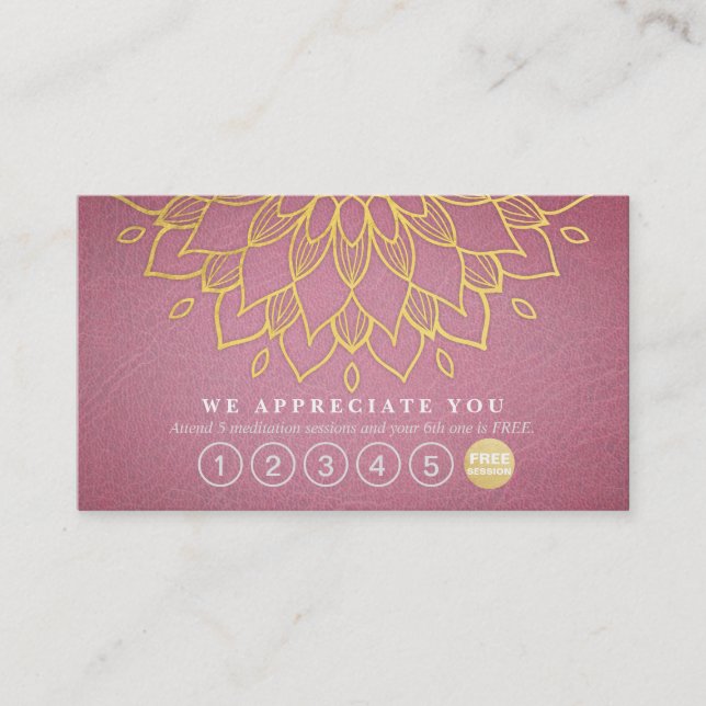 Yoga Loyalität 6 Punch Gold Mandala Lila Leder Treuekarte (Vorderseite)