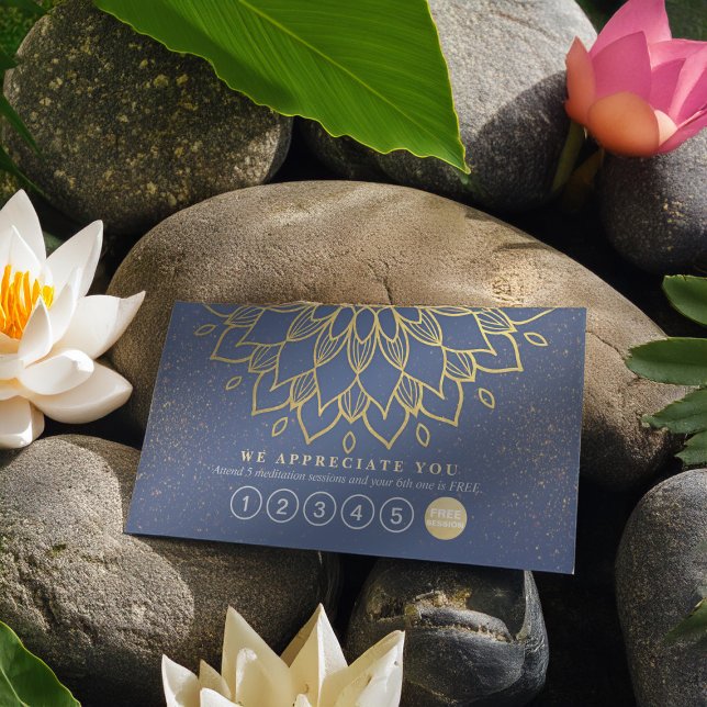 Yoga Loyalität 6 Punch Mandala Blue und Gold Glitz Treuekarte (Von Creator hochgeladen)