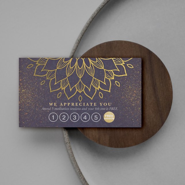 Yoga Loyalität 6 Punch Mandala Lila & Gold Glitzer Treuekarte (Von Creator hochgeladen)