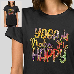 Yoga macht mich glücklich, Pastel Rainbow auf Blac T-Shirt