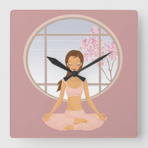 Yoga-Mädchen-Uhr Quadratische Wanduhr
