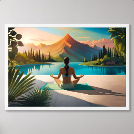 Yoga-Malerei: Serene Meditation am Bergsee Poster