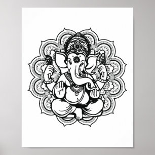Yoga-Mandala-Elefant Ganesha Tril-Ornamente Chakr Poster
