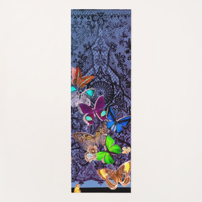 YOGA MAT BLACK LACE AND BUTTERFLILIS CUSTOM INITIA YOGAMATTE (Vorderseite)