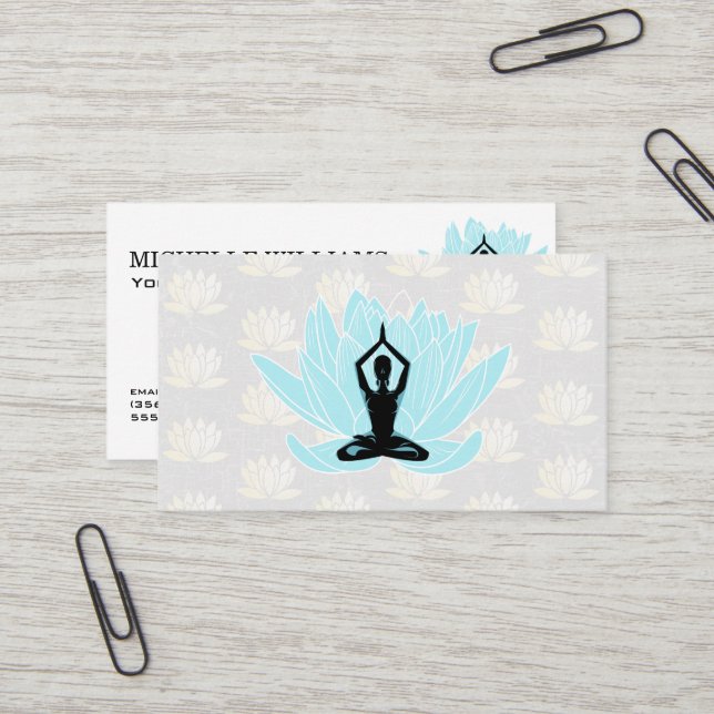 Yoga Mediation | Blaues Lotus-Blume-Muster Visitenkarte (Vorderseite/Rückseite Beispiel)