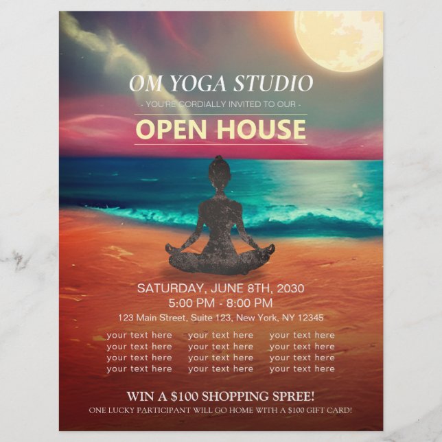 Yoga Mediation Moonlight Ocean Beach Open House Flyer (Vorne)