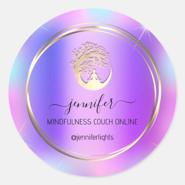 Yoga Medical Therapist Couch Holograph Lila Runder Aufkleber (Vorderseite)