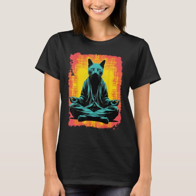 Yoga Meditation Funny Black Cat T-Shirt (Vorderseite)