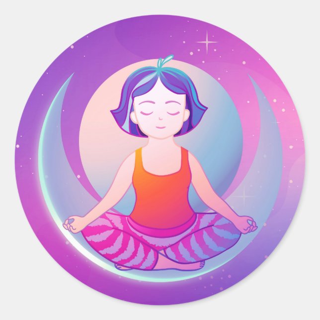 Yoga Meditation Girl Runder Aufkleber (Vorderseite)