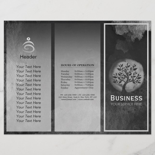 Yoga Meditation Instructor B&W Tree Logo Tri-Falte (Vorderseite)