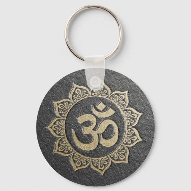 YOGA Meditation Instructor Black & Gold OM Mandala Schlüsselanhänger (Vorderseite)