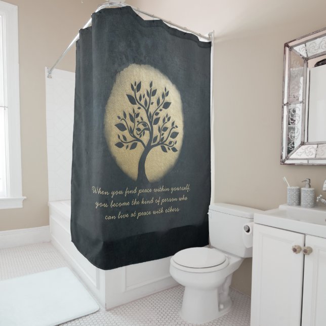Yoga Meditation Instructor Black Gold Tree Quotes Duschvorhang (Beispiel)