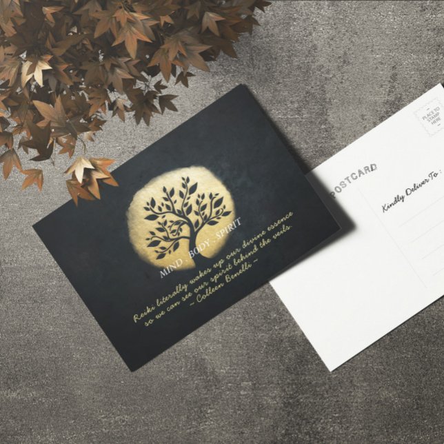 Yoga Meditation Instructor Black Gold Tree Quotes Postkarte (Von Creator hochgeladen)
