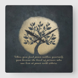 Yoga Meditation Instructor Black Gold Tree Quotes Quadratische Wanduhr