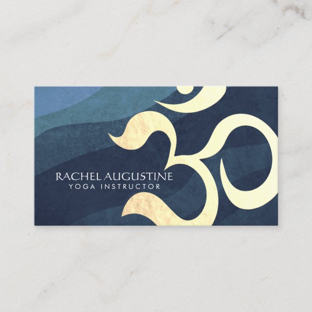 Yoga Meditation Instructor Blue and Gold OM Symbol Visitenkarte (Vorderseite)
